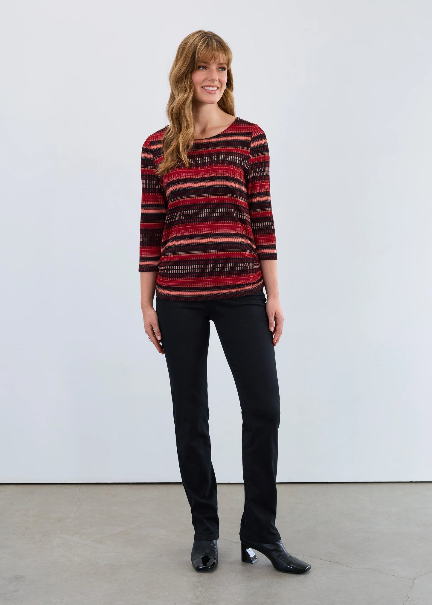 3/4 Sleeve Ruched Side Top. Style FD3245109