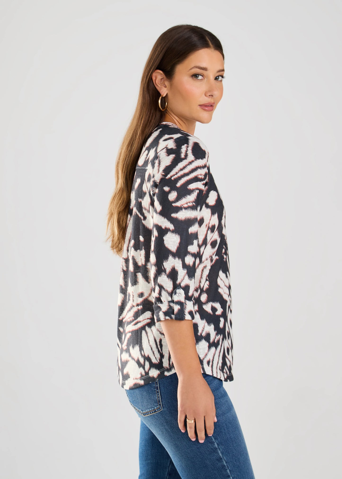 3/4 Tab Sleeve Henley Top. Style FD3257451