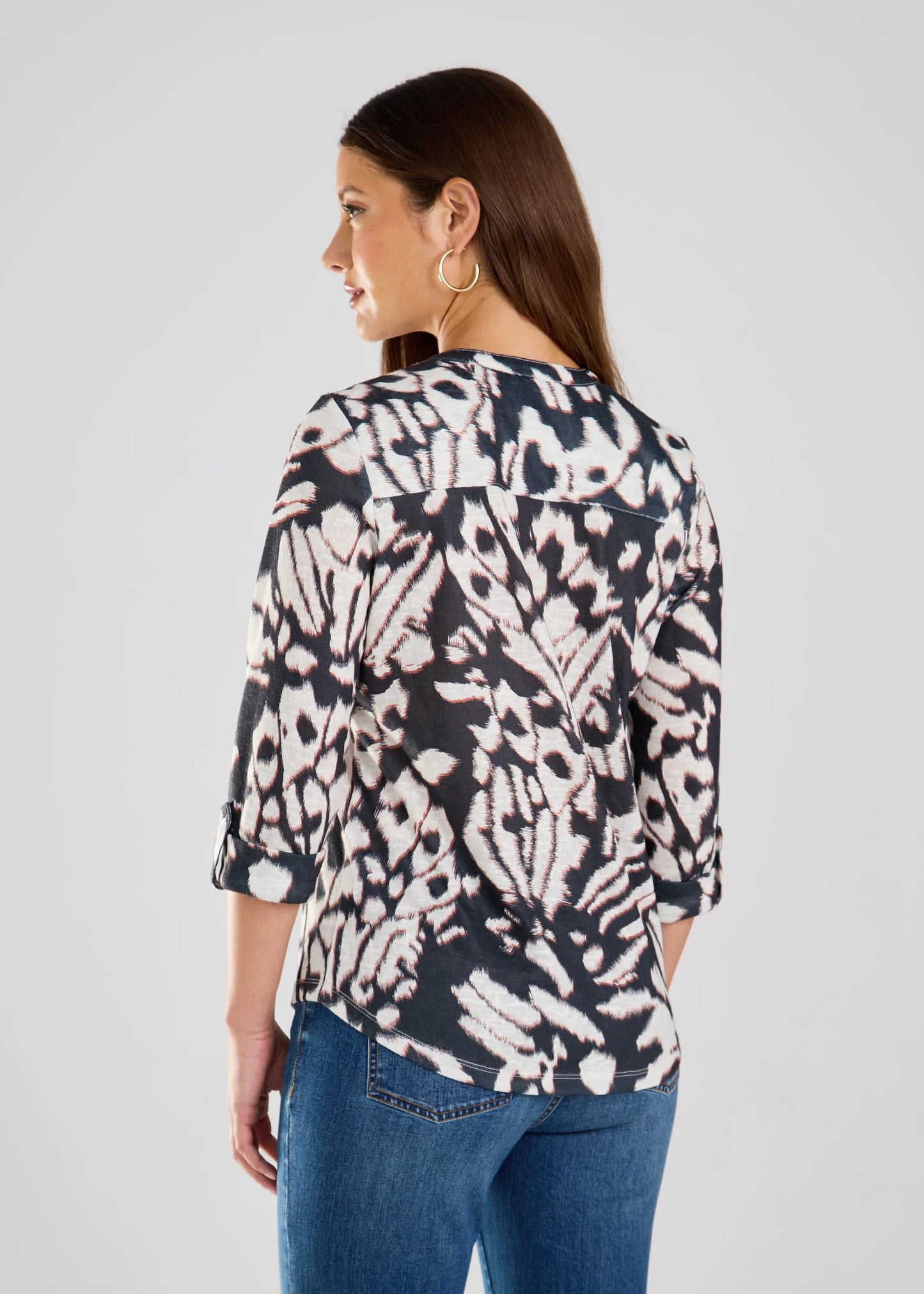 3/4 Tab Sleeve Henley Top. Style FD3257451