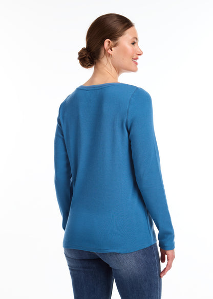 Ribbed Solid Boat Neck Top. Style FD3259161