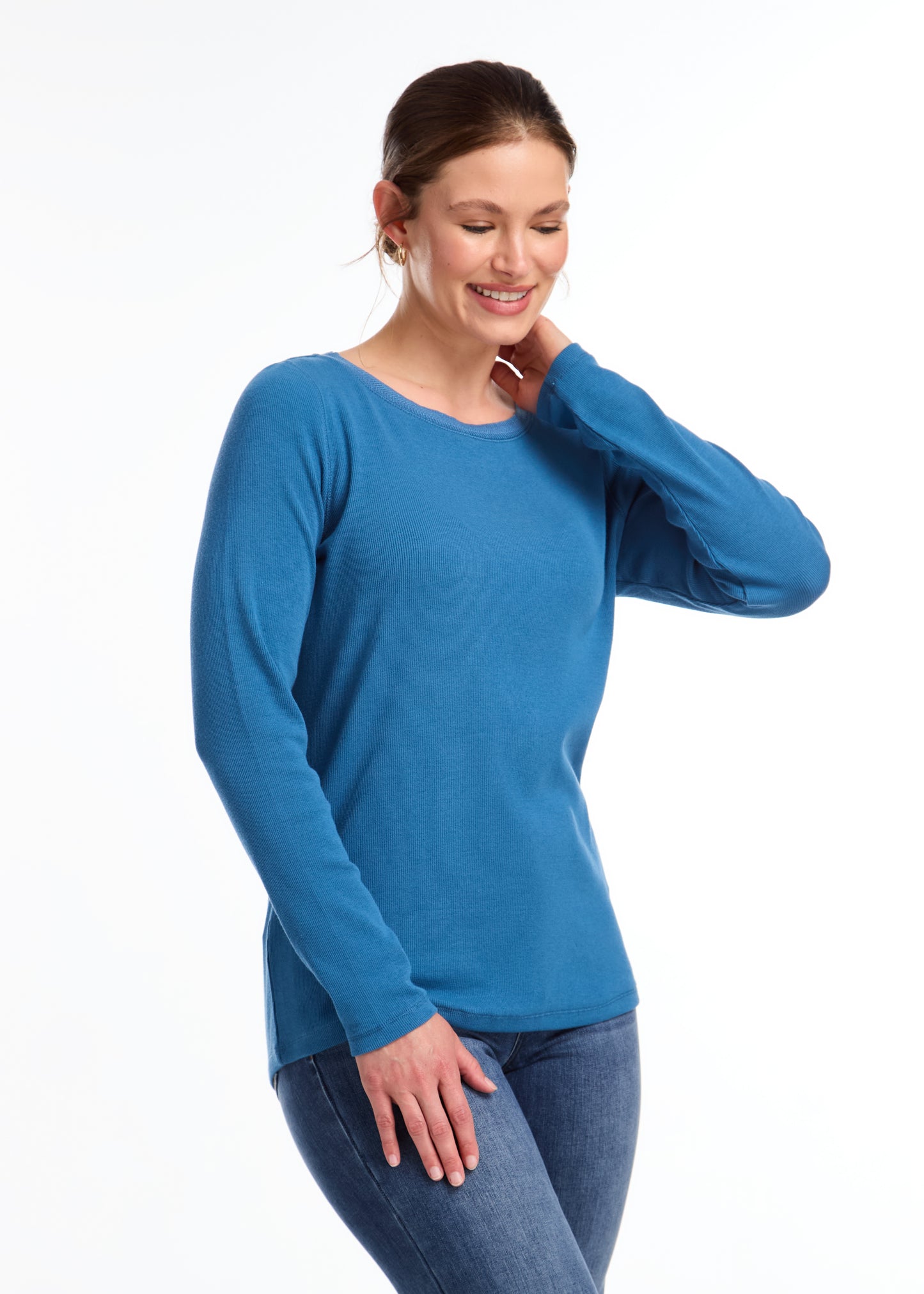 Ribbed Solid Boat Neck Top. Style FD3259161