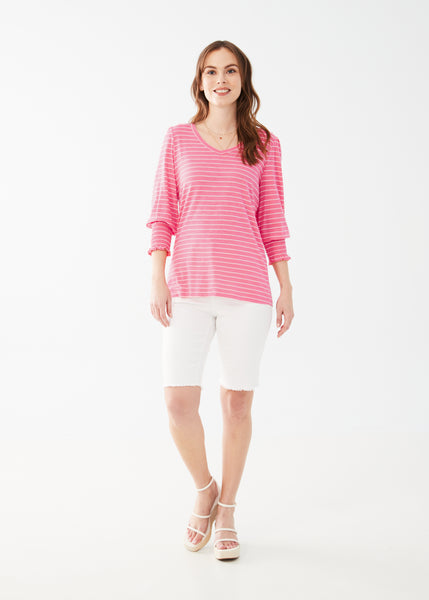 V-Neck Smocked Cuff Top. Style FD3260476