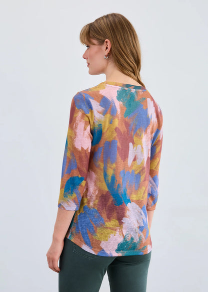 Abstract Paint Stroke 3/4 Sleeve Top. Style FD3263451