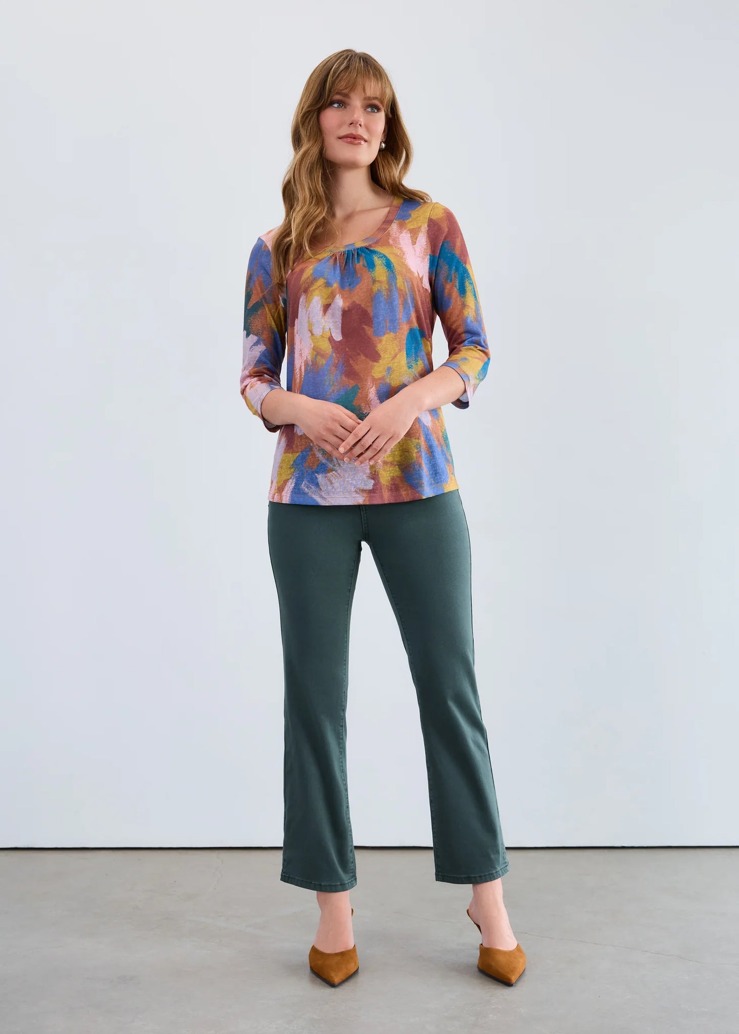 Abstract Paint Stroke 3/4 Sleeve Top. Style FD3263451