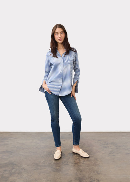 Long Sleeve Striped Button Front Blouse. Style FD7481623