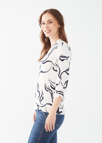 Ruched Sleeve Abstract Print Top . Style FD3316964