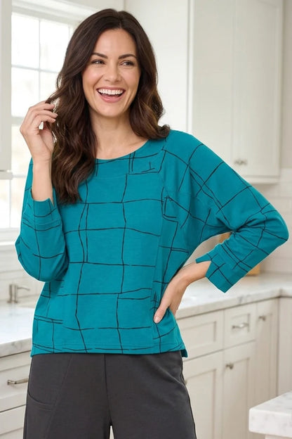 Feather Lux Knit Windowpane Pullover. Style OLV332101