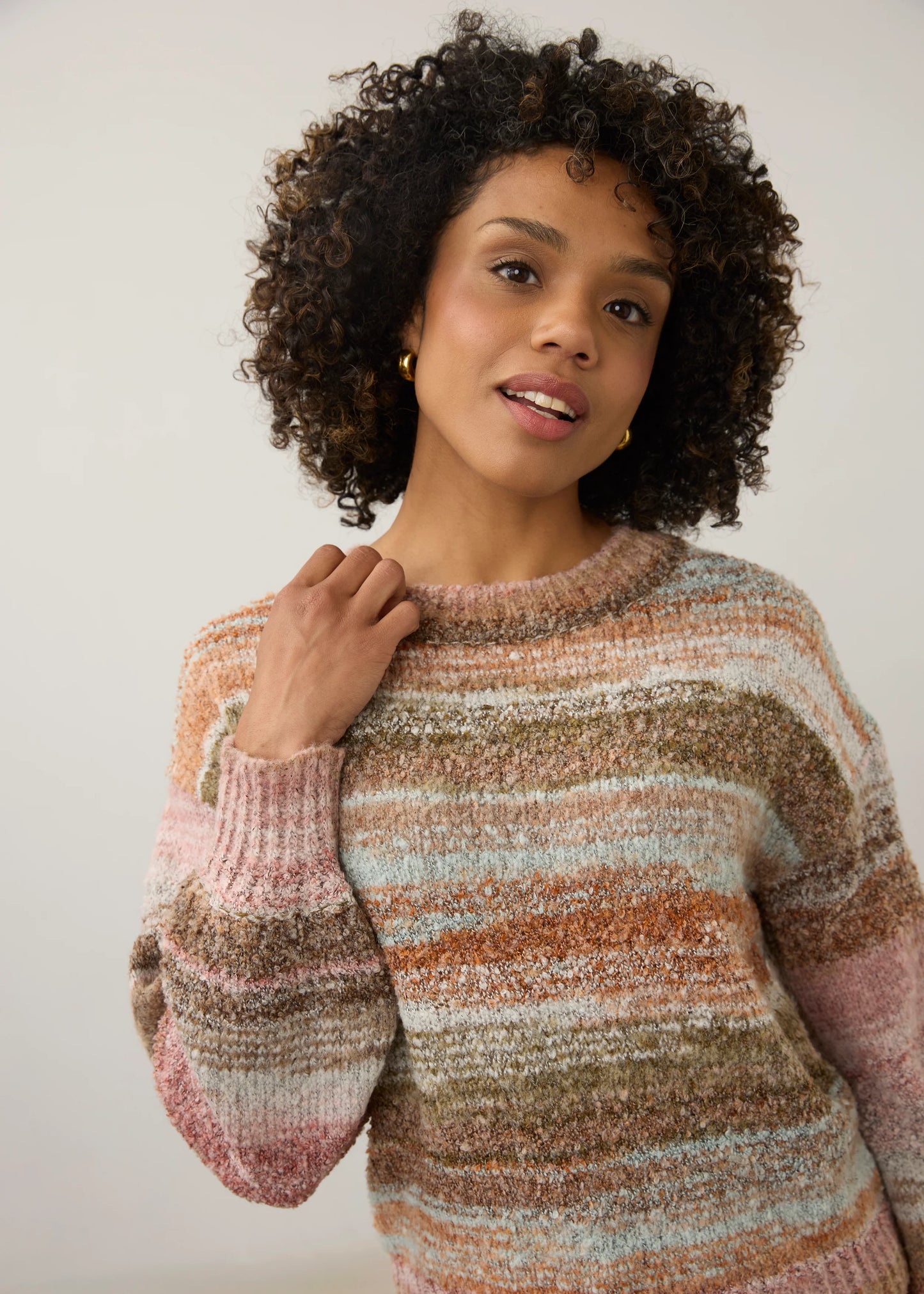 Boat Neck Boucle "Space Dye" Sweater. Style FD1285891