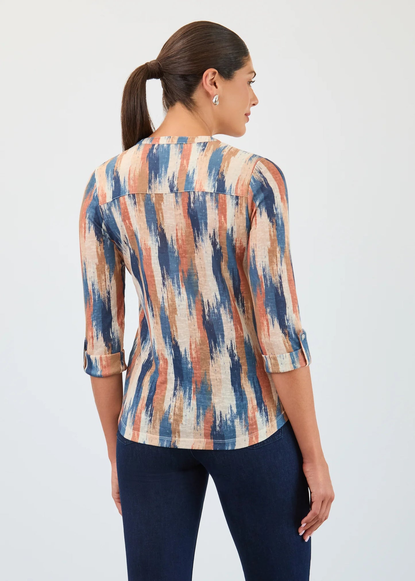 Henley 3/4 Sleeve Multi Colour Print Top. Style FD3103451