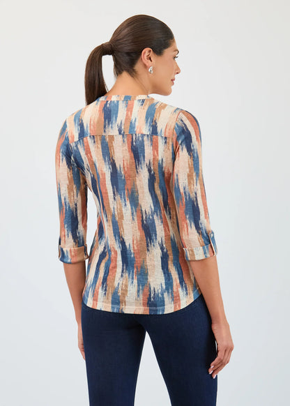 Henley 3/4 Sleeve Multi Colour Print Top. Style FD3103451