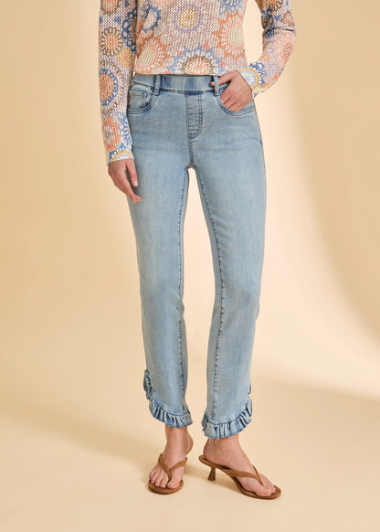 Ruffle Bottom Trim Pencil Leg Pull-On Jean. Style FD2733669S