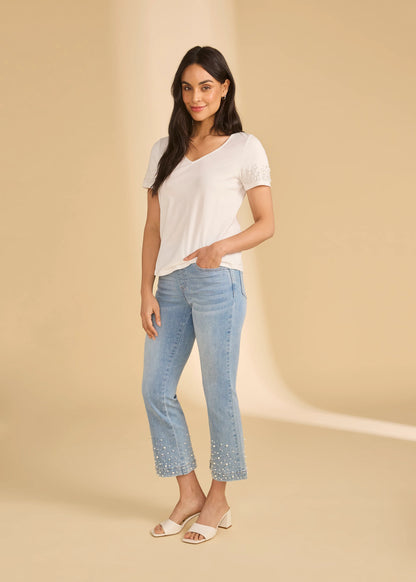 Cotton Pearl Embellished Short Sleeves Top. Style FD3162165