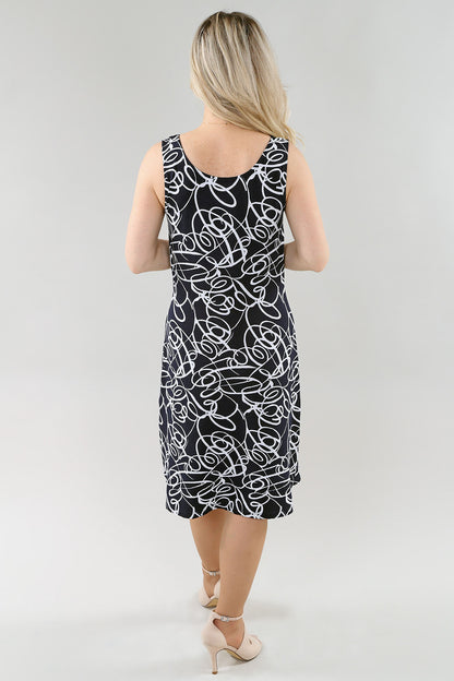 Abstract Squiggle Print Sleeveless Midi Length Dress. Style MT26S337