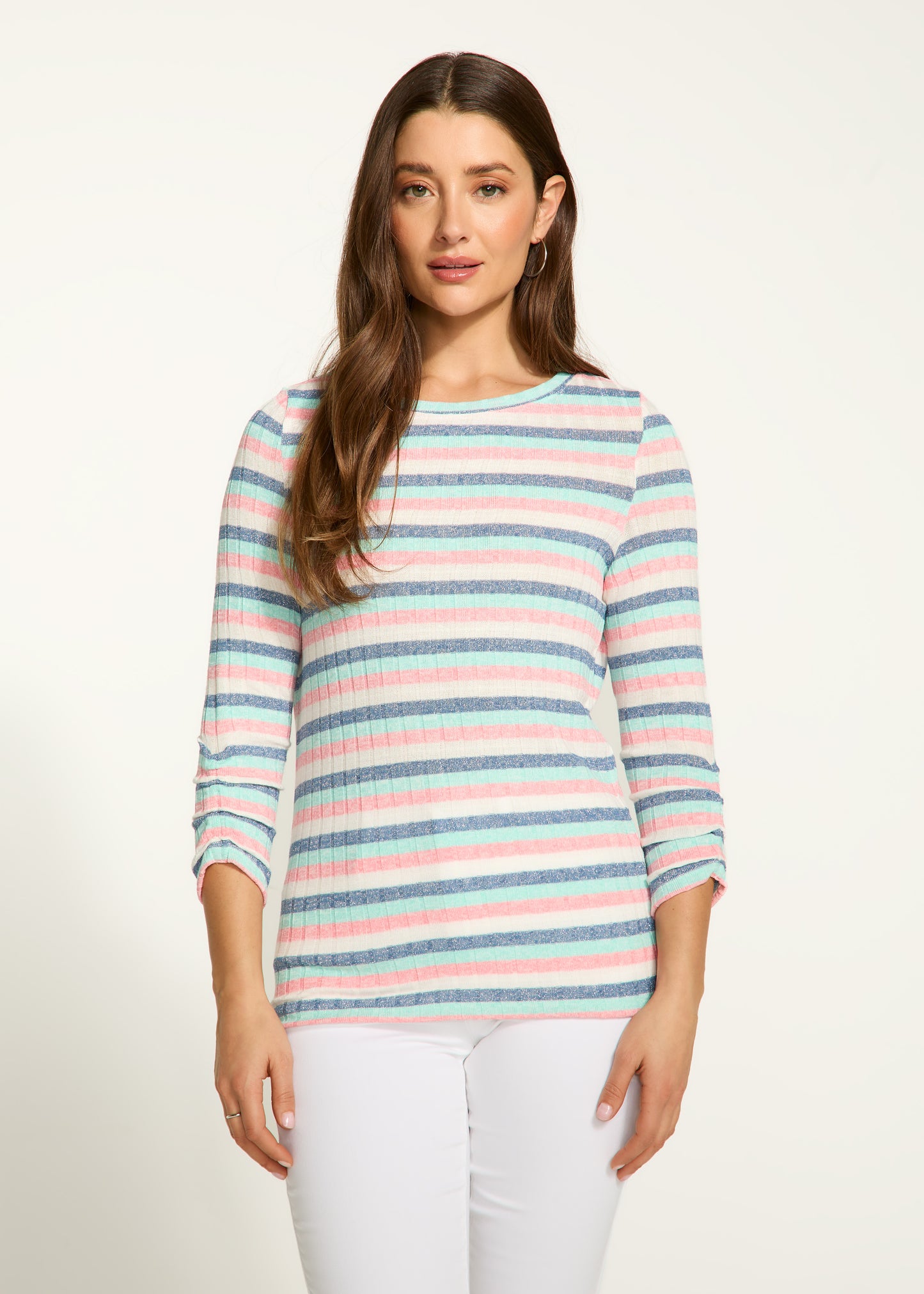 Sparkle Rib Knit Striped Top. Style FD3375812