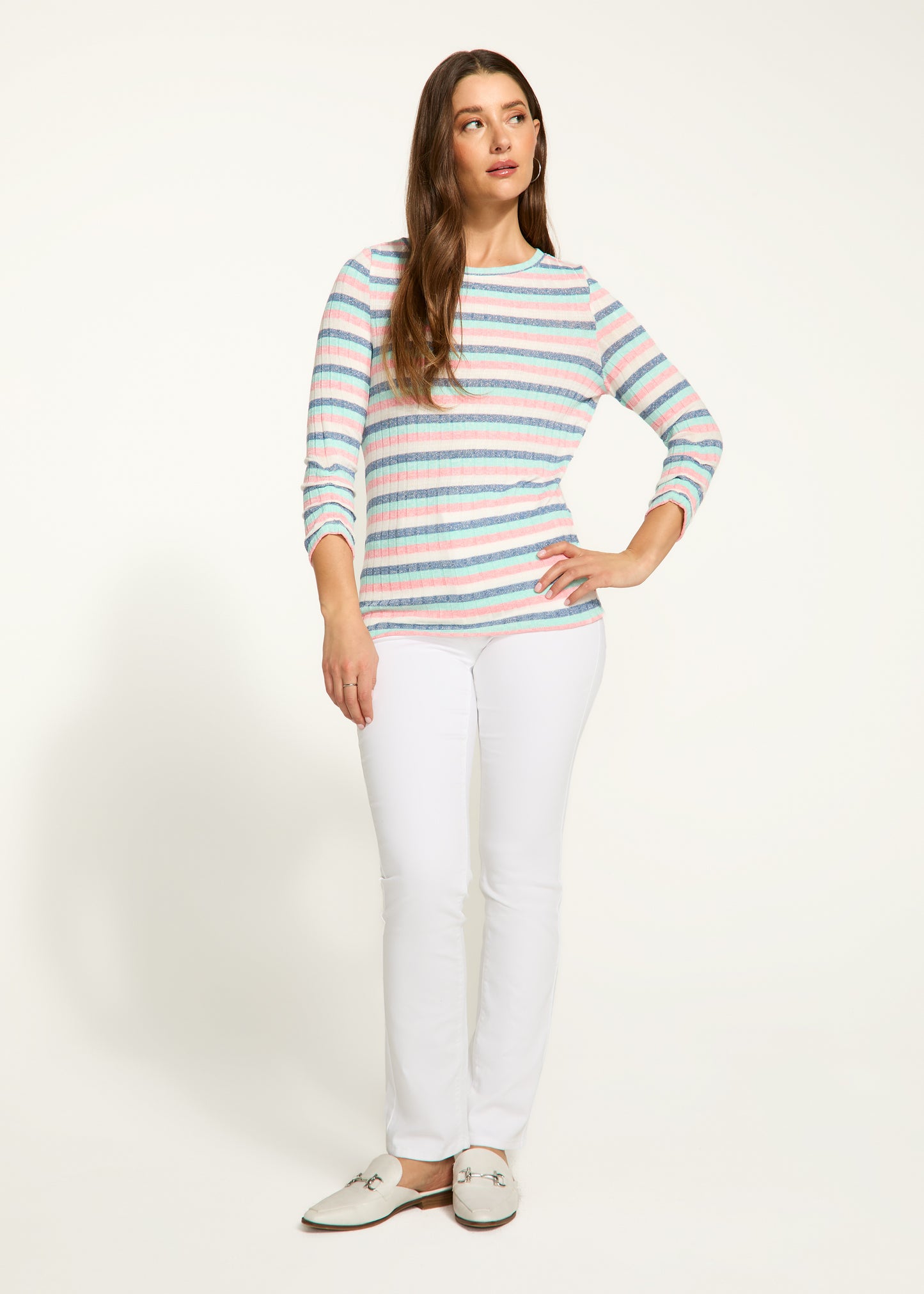 Sparkle Rib Knit Striped Top. Style FD3375812