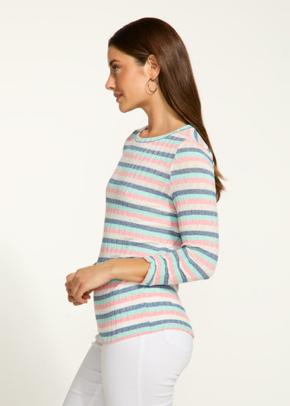 Sparkle Rib Knit Striped Top. Style FD3375812