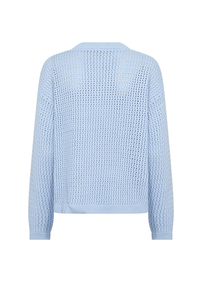 Knitted See Through V-Neck Drop Shoulder Sweater. Style SOYA33792