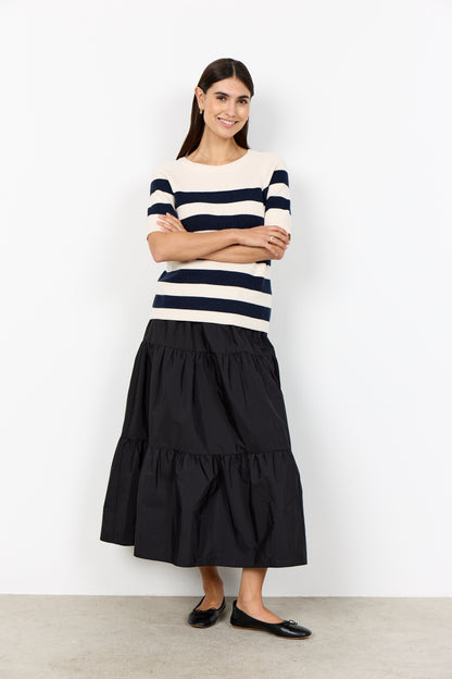 Sweater Knit Navy Stripes Short Sleeve Top. Style SOYA33797
