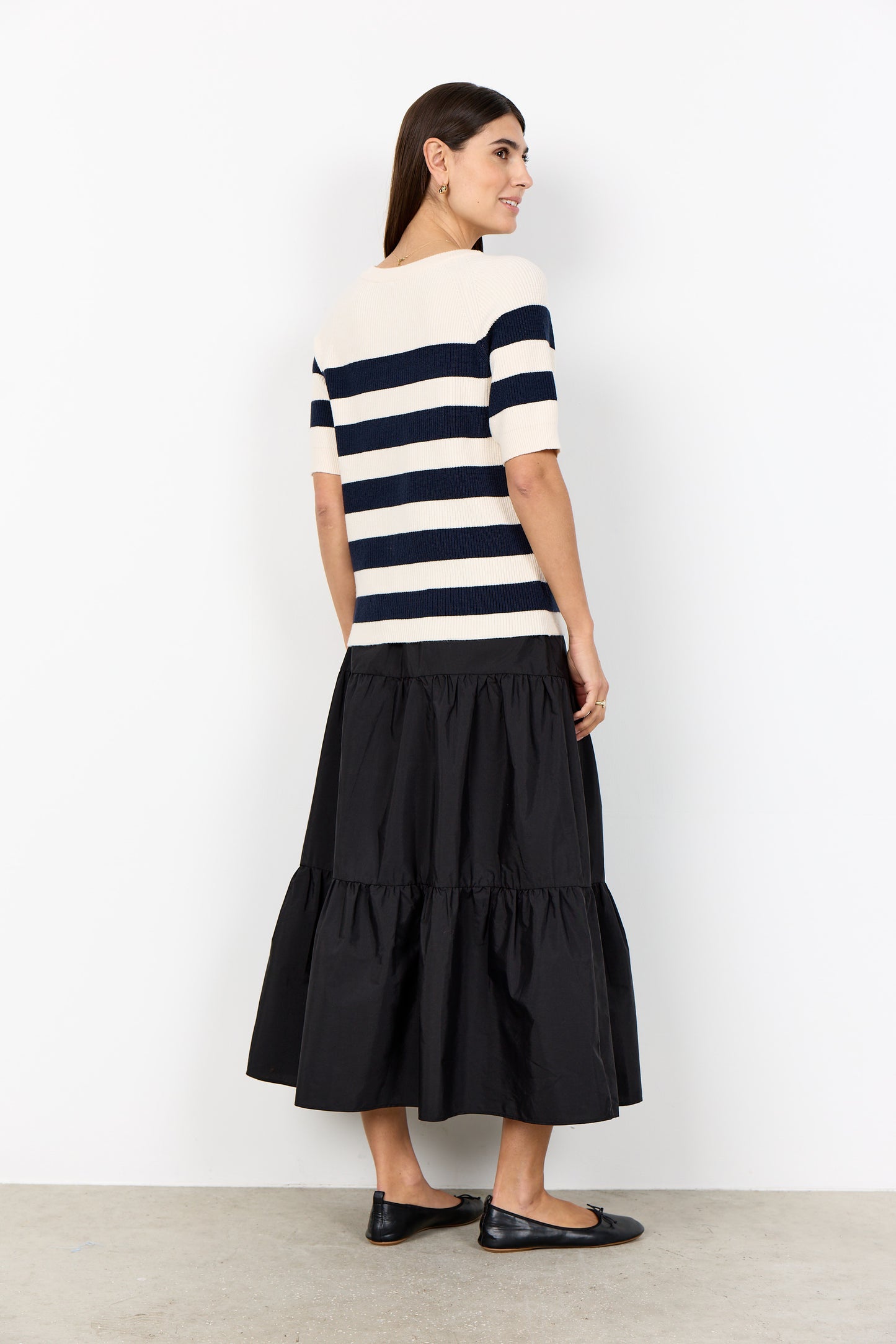 Sweater Knit Navy Stripes Short Sleeve Top. Style SOYA33797