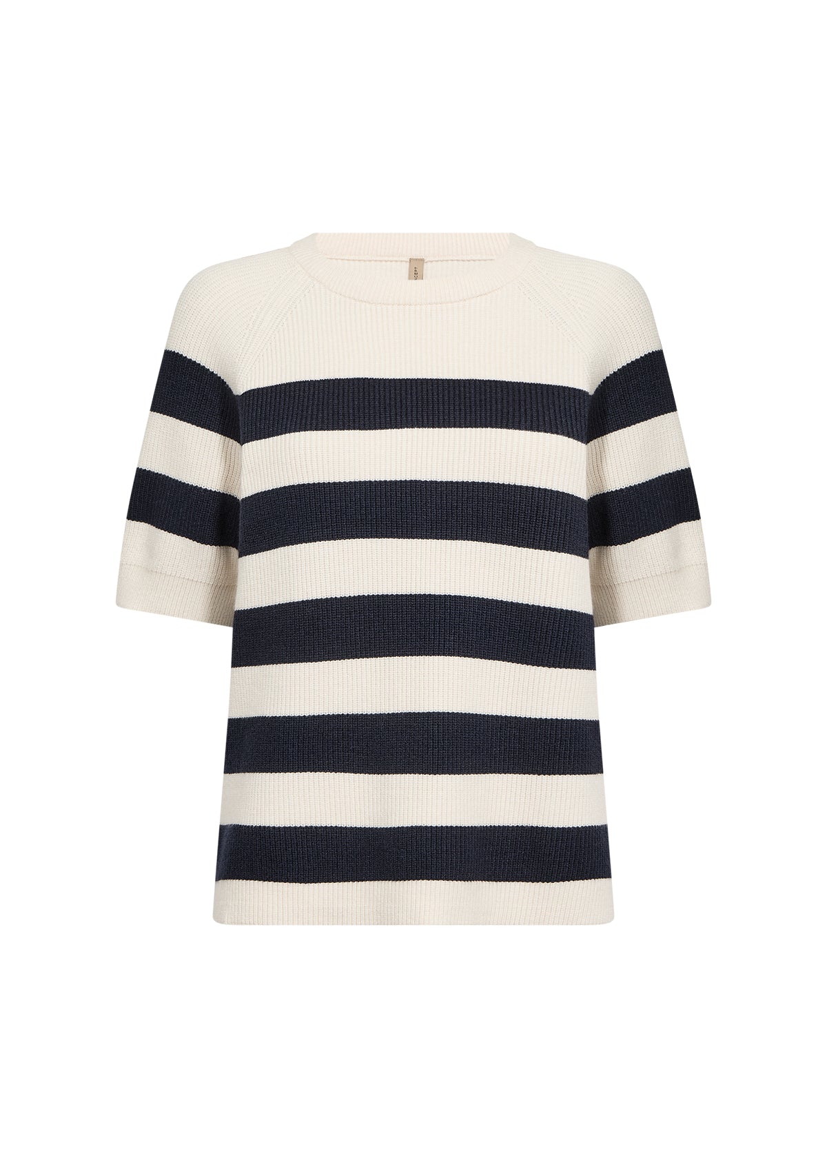 Sweater Knit Navy Stripes Short Sleeve Top. Style SOYA33797
