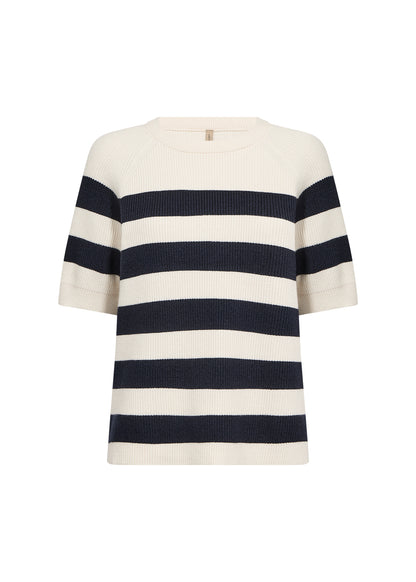 Sweater Knit Navy Stripes Short Sleeve Top. Style SOYA33797