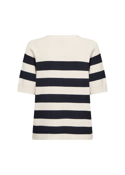 Sweater Knit Navy Stripes Short Sleeve Top. Style SOYA33797