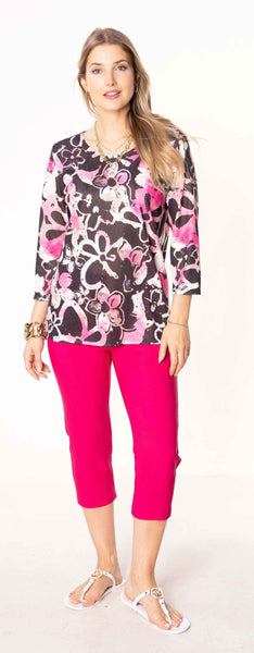 Black & Pink Floral Top. Style JDA3389L27