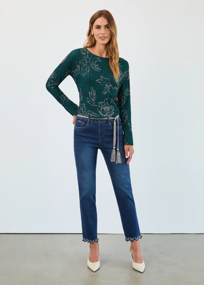 Long Sleeve Floral Print Ribbed Top. Style FD3421508
