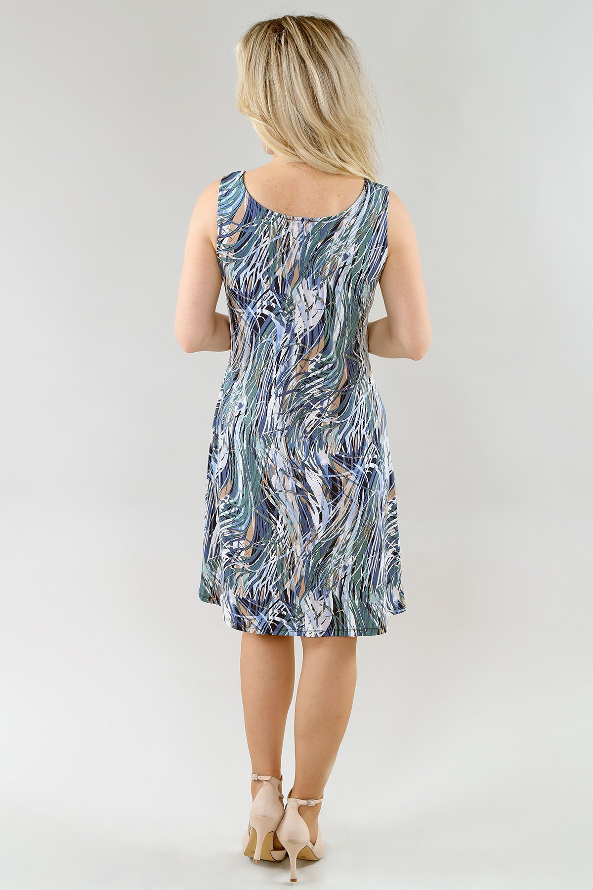 Sleeveless Abstract Lines Print Midi Length Dress. Style MT26S343