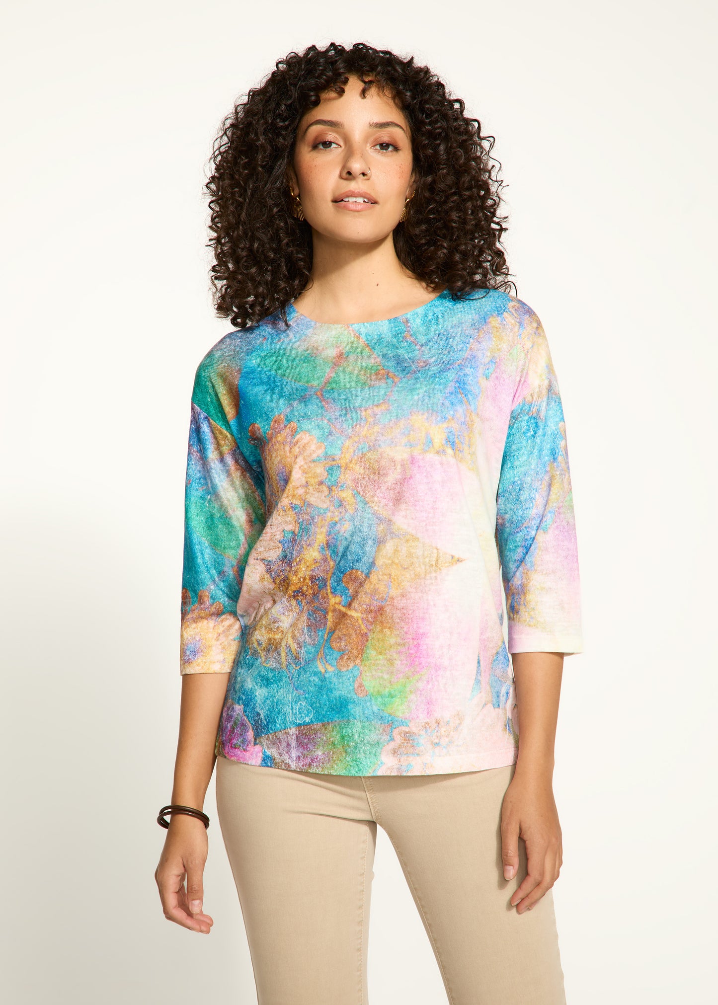 Drop Shoulder Boat Neck Printed Top. Style FD3439451