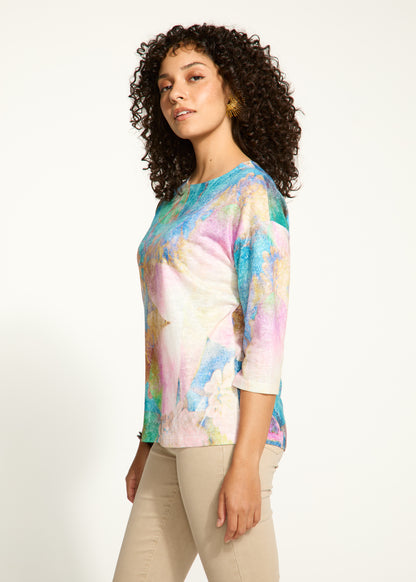 Drop Shoulder Boat Neck Printed Top. Style FD3439451