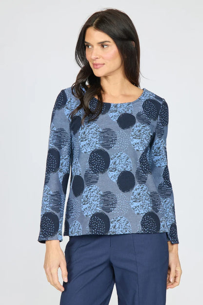 Long Sleeve Round Neck Circle Print Top. Style OLV346358