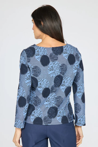 Long Sleeve Round Neck Circle Print Top. Style OLV346358