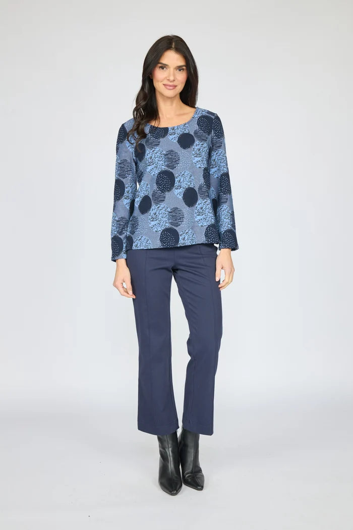 Long Sleeve Round Neck Circle Print Top. Style OLV346358