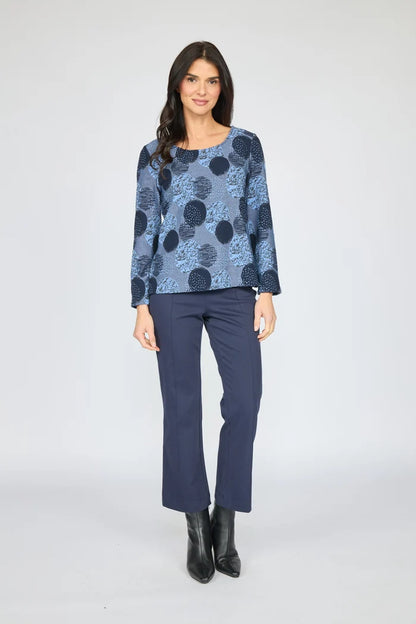 Long Sleeve Round Neck Circle Print Top. Style OLV346358