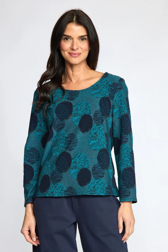 Long Sleeve Round Neck Circle Print Top. Style OLV346358