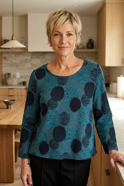 Long Sleeve Round Neck Circle Print Top. Style OLV346358