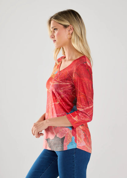 Flower Print V-Neck Top. Style FD3474451