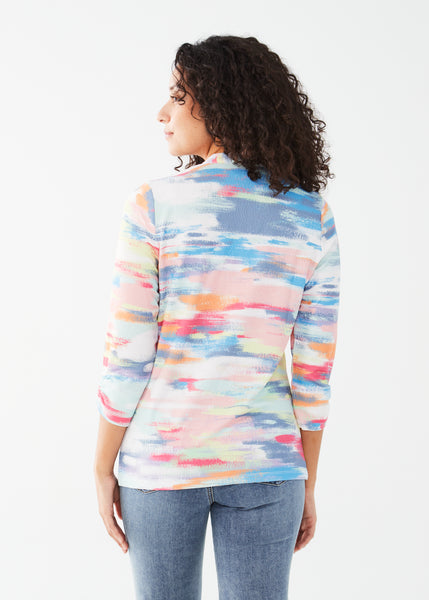 V-Neck Multicolour Ruched Sleeve Top. Style FD3477964