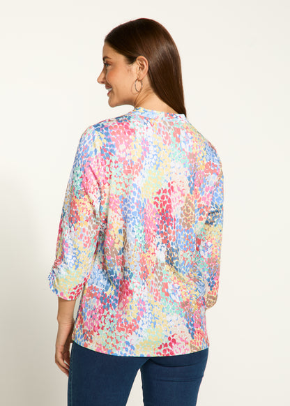 V-Neck Printed Gathered Cuff Top. Style FD3890451