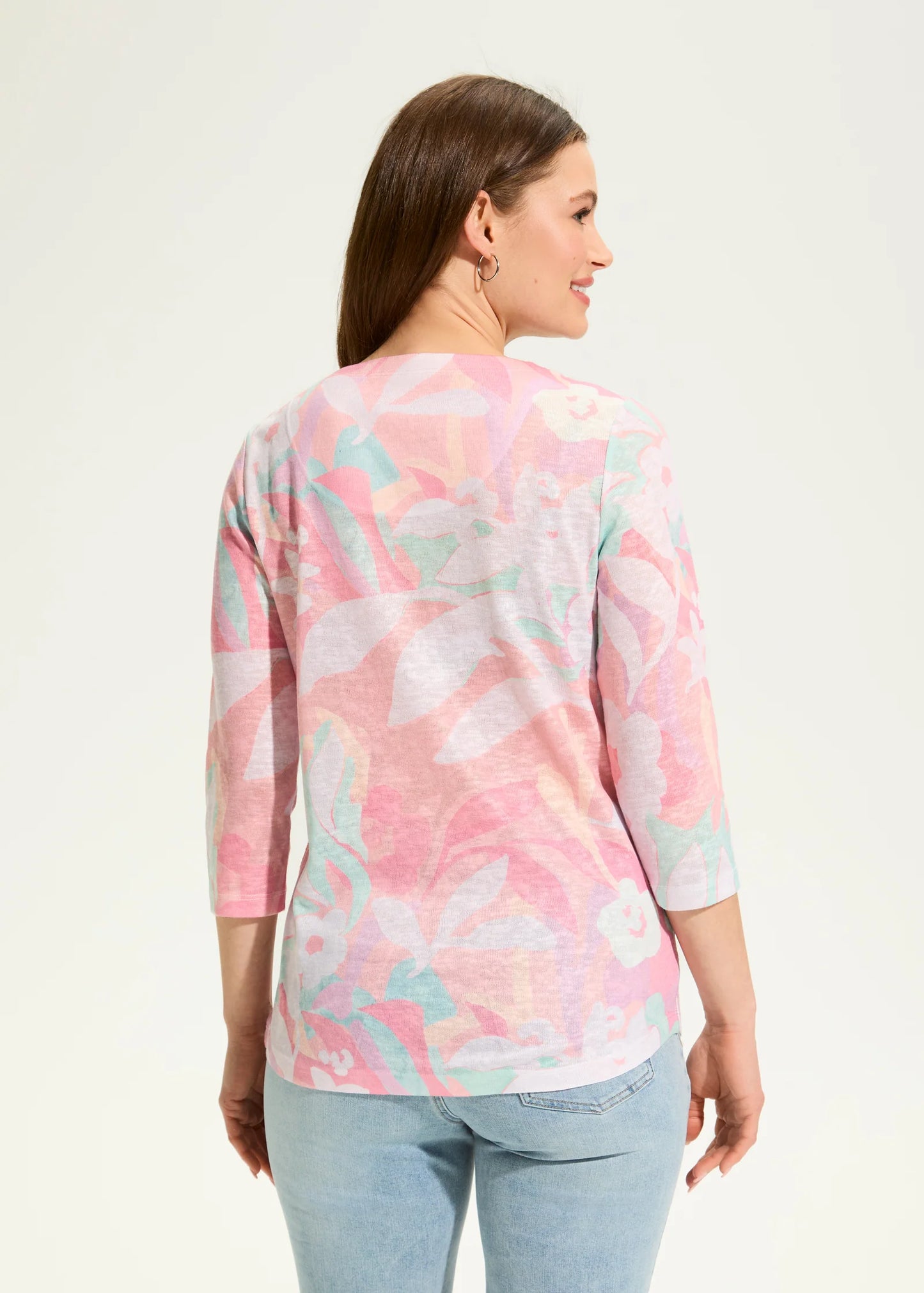Camo Floral 3/4 Sleeve Notch Neck Top. Style FD3551451