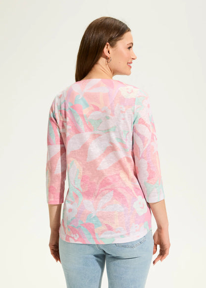 Camo Floral 3/4 Sleeve Notch Neck Top. Style FD3551451