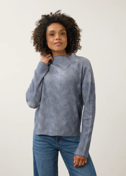 Long Sleeve Funnel Neck Textured Fabric Sweater. Style FD1048314
