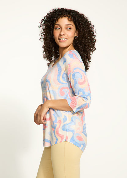 Printed Burnout 3/4 Sleeve Top. Style FD3890451