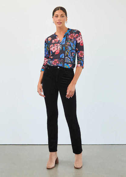 3/4 Sleeve Henley Botany Patchwork Top. Style FD3799451