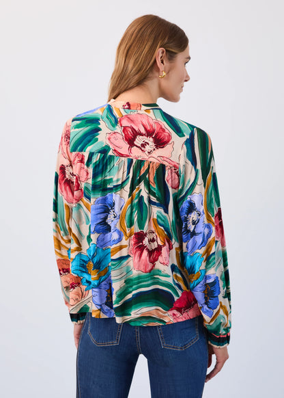 Long Sleeve Floral Print Elastic Cuff Top. Style FD3800153