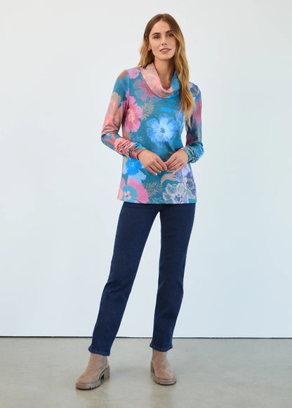 Long Sleeve Cowl Neck Floral Print Top. Style FD3866742