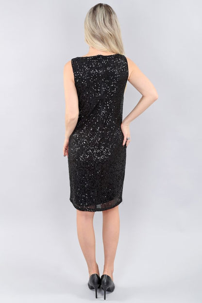 2 Piece Set Black Sequined Jacket & Dress. Style MT3900