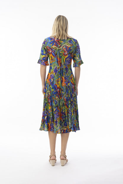 Fit & Flare Back Tie Short Sleeve Tropical Print Dress. Style ORI81-360