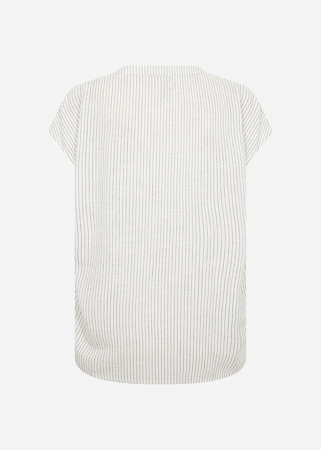 Notched V-Neck Vertical Stripes Short Sleeve Top. Style SOYA41585